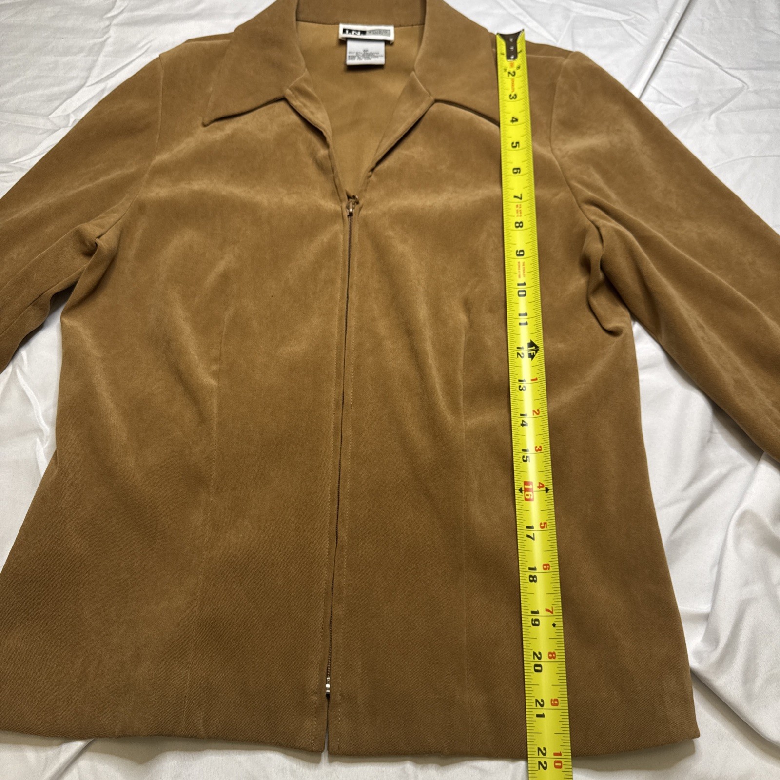 I.N. Studio Petite Women Camel Faux Suede Full Zip Jacket Tan 6P 5465843 image 4