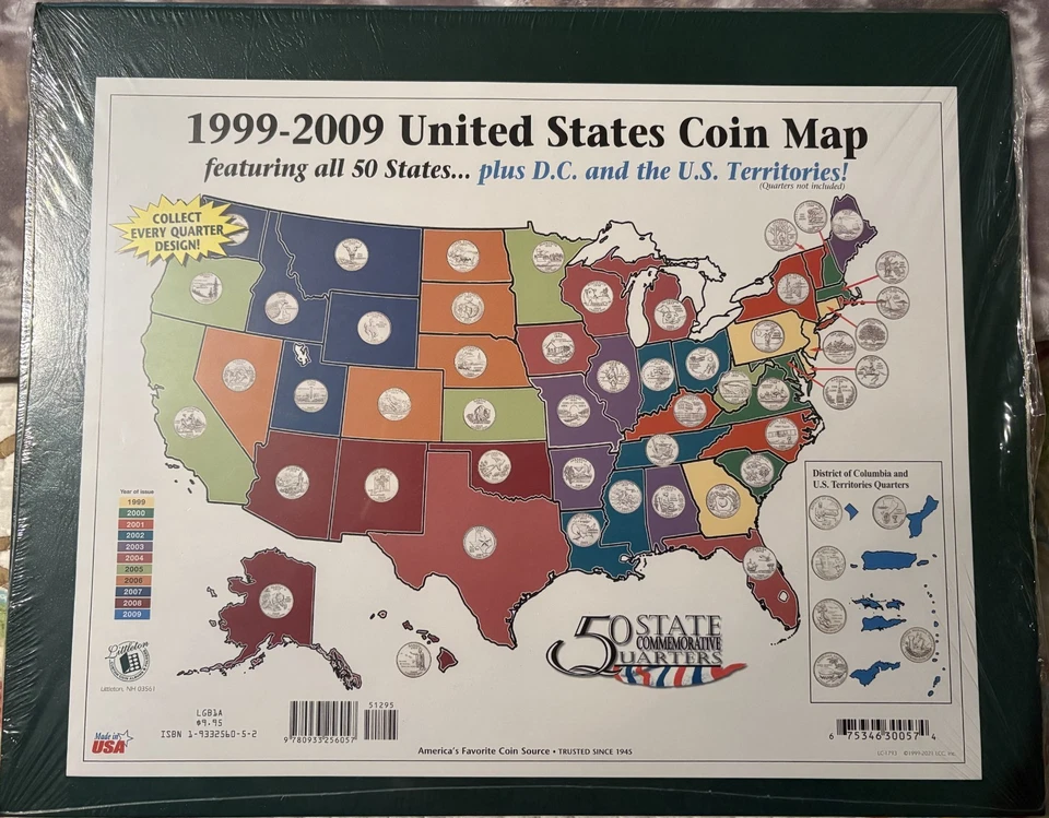 COMPLETE 56 UNCIRCULATED D QUARTERS w MAP incl. DC + 5 TERRITORIES  1999-2009 - Image 3 of 4