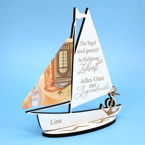 Money gift youth consecration gift personalised with name sailboat saying decoration
