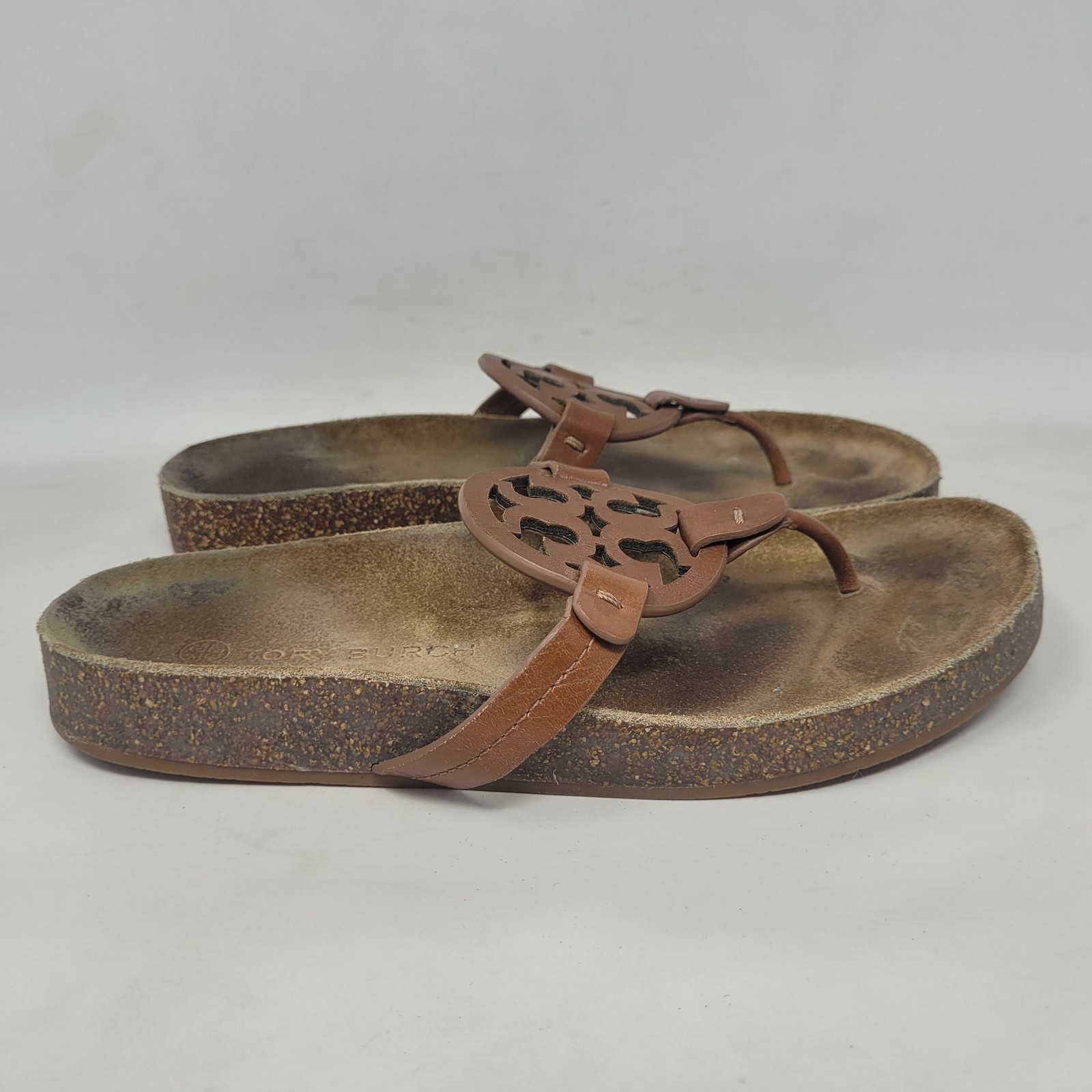 Tory Burch Sandals 8M Miller Cloud Cuoio Brown Calf Leather Cork Thongs Sandals thumbnail 2