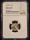 1934 10C Silver Mercury Dime Graded by NGC as MS 66 FB
