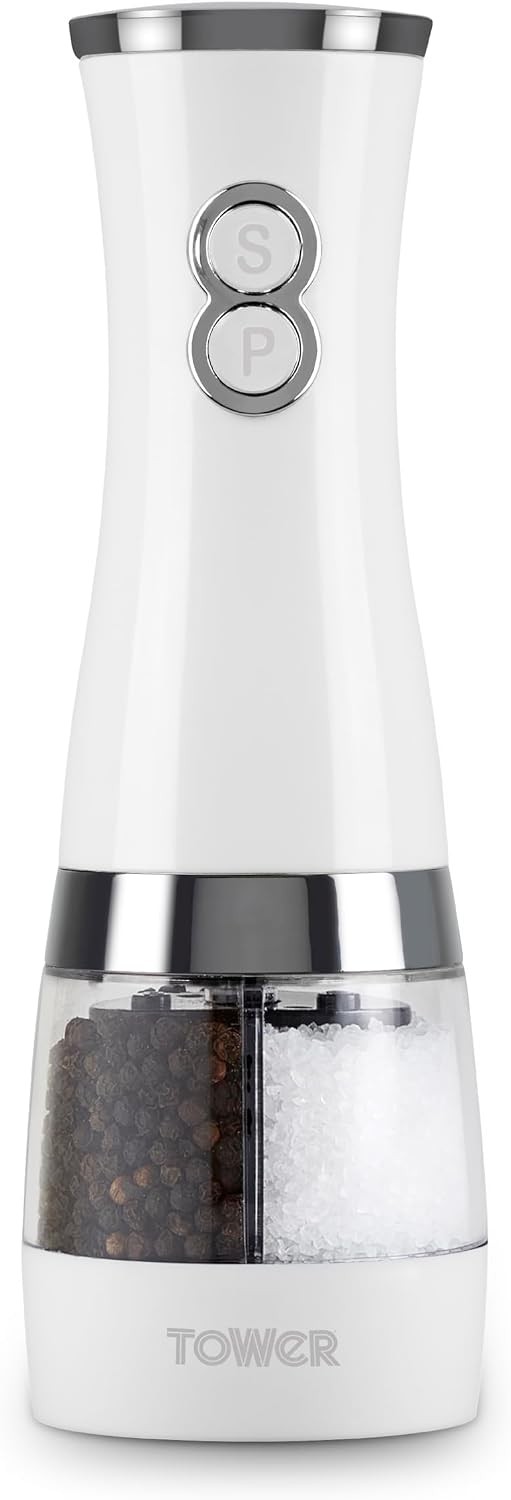 Electric Salt and Pepper Mill Set Duo Battery Operated White Chrome - Image 5