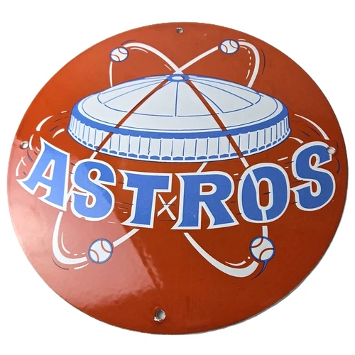 Vintage Houston Astros Sign - MLB Baseball Stadium Texas Porcelain Gas Sign