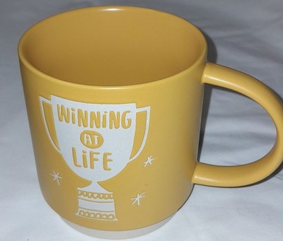 Hallmark Winning At Life Trophy Mustard Coffee Chocolate  Shoebox Mug ,NEW 16 Oz