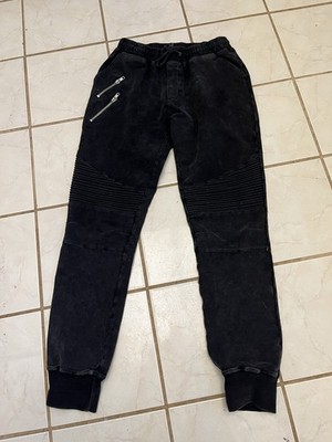NANA JUDY Men's Black MOTO Drawstring Fleece Jogger Sweat Pants Sz M