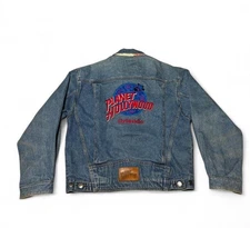 Vtg Planet Hollywood Mens Denim Jacket Medium Blue Orlando Embroidered Music