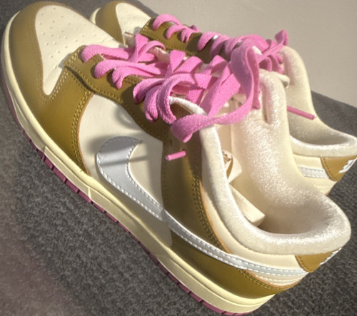 Nike Dunk Low Women's Sneakers Beige Pink White Colorblock Logo Lace Up