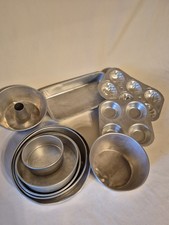 Vintage Child  s Toy Dishes Baking Pans Aluminum Cooking Toy 9 Piece lot