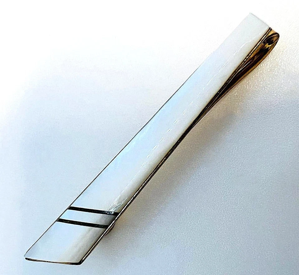 Retro Krawattenhalter aus vergoldetem Messing mit Perlmutt - Bild 2 von 4