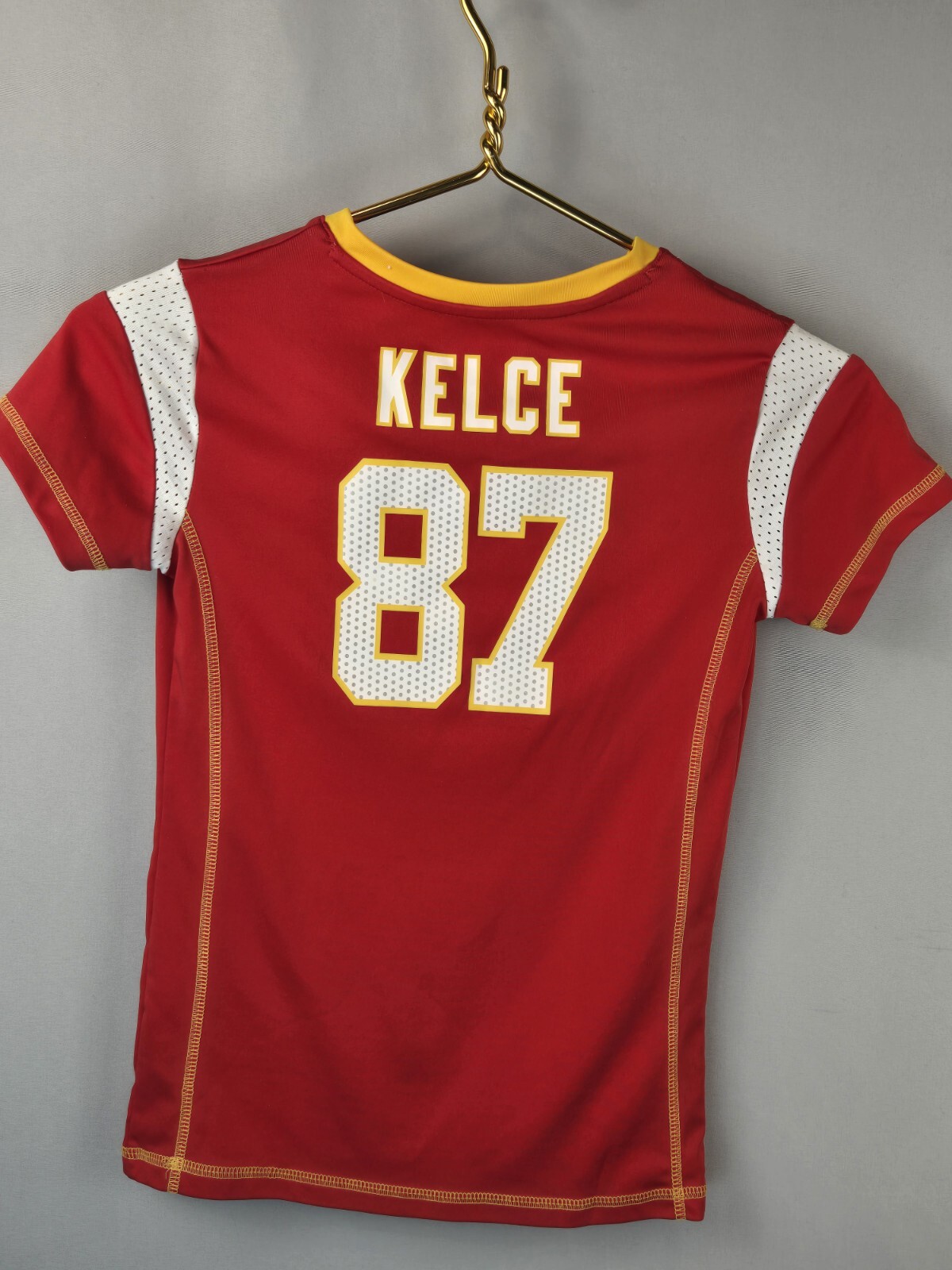 Kelce Kansas City Chiefs Girls Red V-Neck NFL Short Sleeve Tee Size 7/8