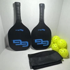 Go Time Gear Pickleball Paddles, w/ 5 Balls, Wooden Set
