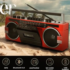 Portable Cassette Boombox Tape Player Bluetooth Speaker Support SD/USB Input