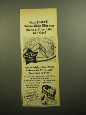 1950 Duff's White Cake Mix Ad - Only Duff's white cake mix can make a prize