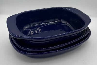 Chantal two 1Qt & one 1 3/4Qt Stoneware Baking Pan Casserole Dishes Cobalt Blue
