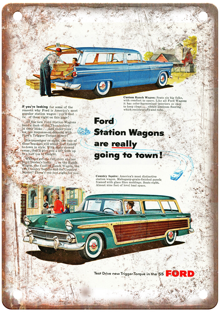 Vintage 1955 Ford Station Wagons Ad Ad Retro Look Metal Sign A6873