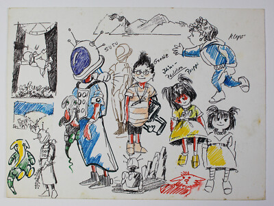 Unbekannter Künstler - Illustrationen. Zeichnung Comicstyle, witzige Details