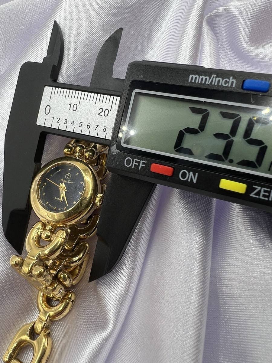 Vintage Mathey Tissot Swiss Gold Tone Chunky Band Black Face  display picture 1