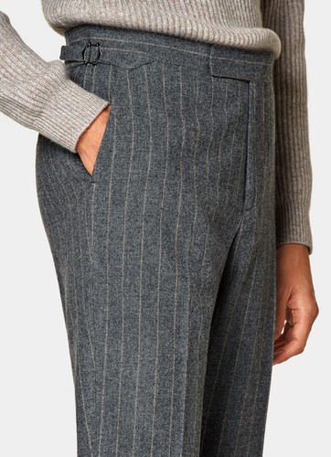 Trajes a rayas de lana gris primavera para hombre doble botonadura calce ajustado a medida 2 piezas - Imagen 6 de 9