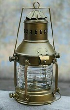 Lampada a olio barca nautica marittima ottone antica nave da appendere ancora...