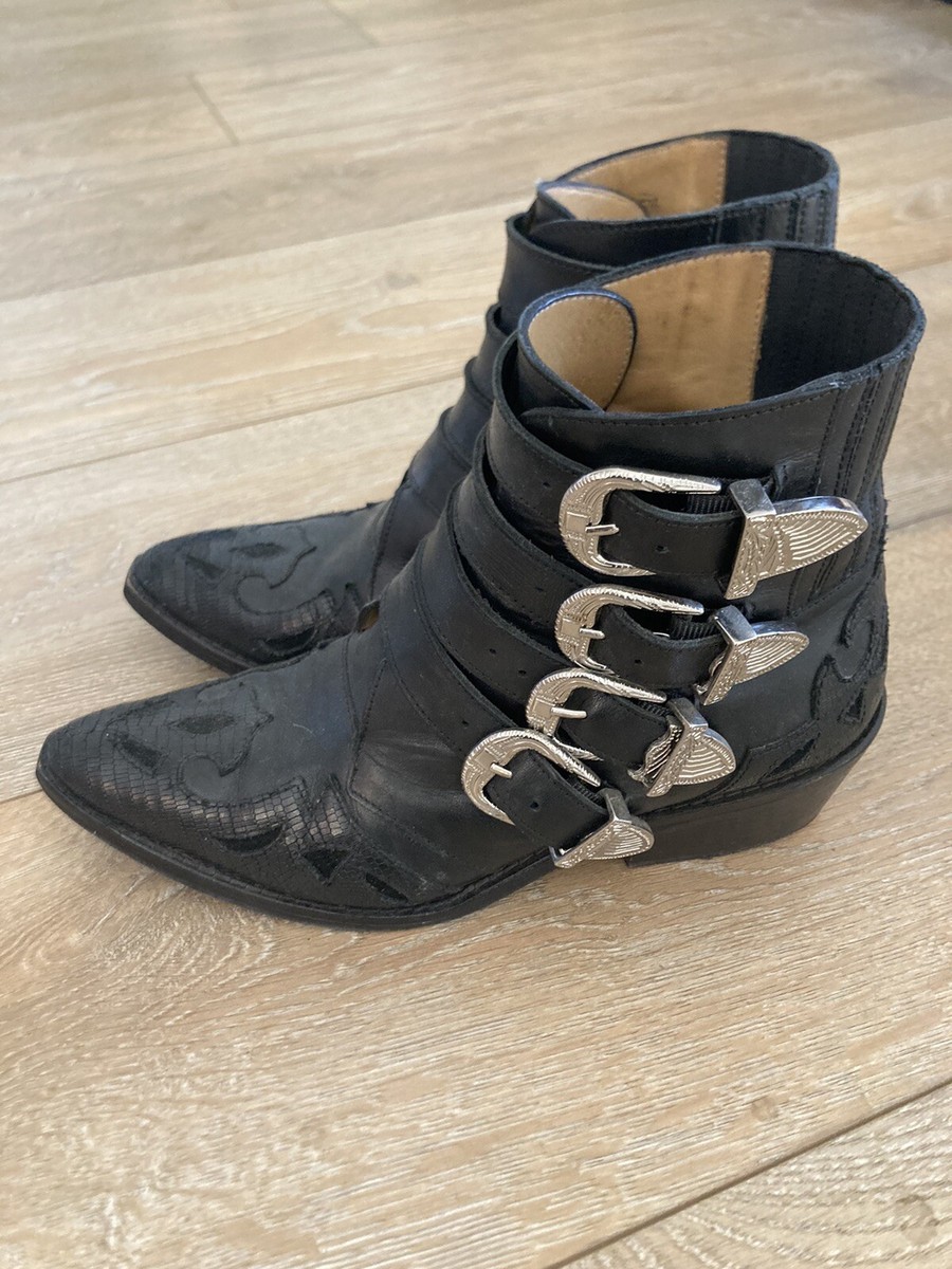 Toga Pulla Four Buckle Western Leather Black Boots Size 35-1 Toga Pulla Four Buckle Western Leather Black Boots Size 35-1