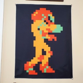 8 bit Samus Aran Metroid banner 18x24" tapestry NES wall flag retro game room