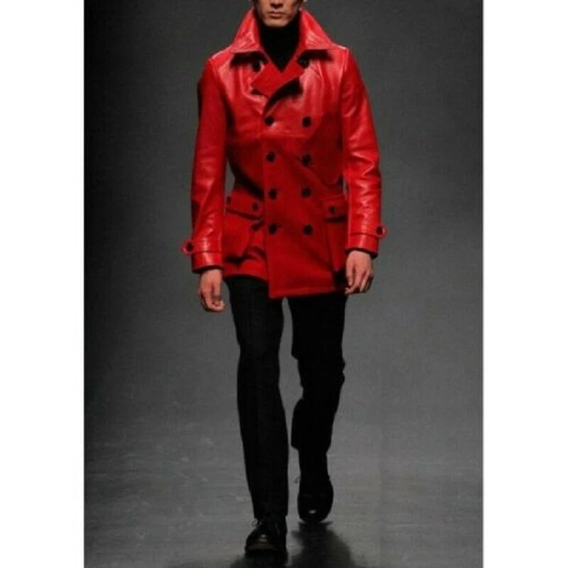 Men's Red Blazer Genuine Real Soft Lambskin Leather Stylish Coat Blazer