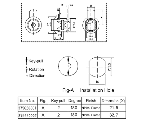 Clip-mount Vertical Travel Cam Lock Flat Key Wafer Furniture Lock item#3756 - Photo 2 sur 2