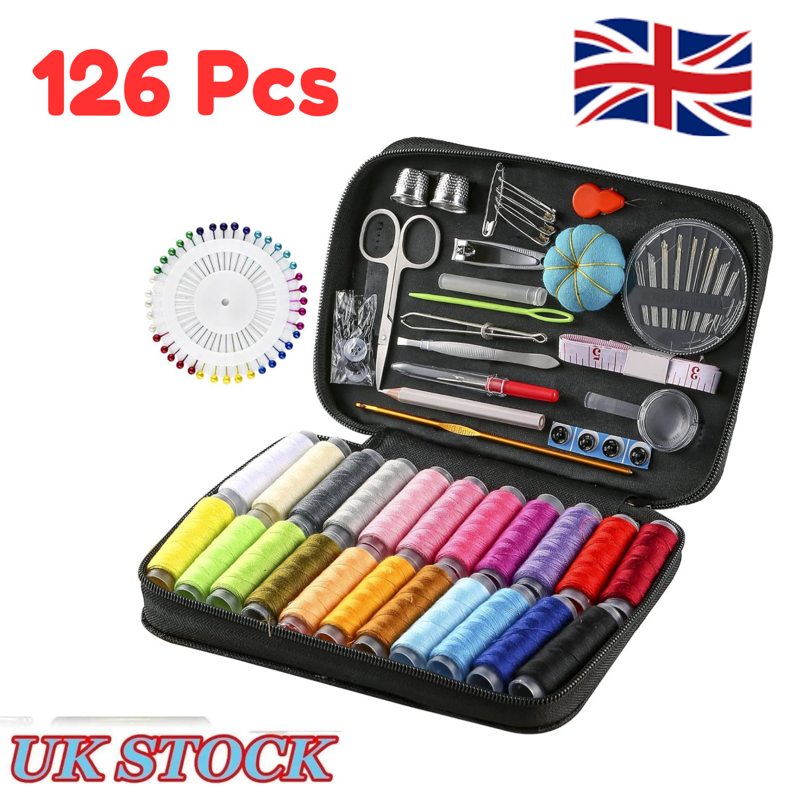 Kit de Costura 126 Piezas, Juego de Costura Portátil de Viaje para Adultos, Costura Profesional