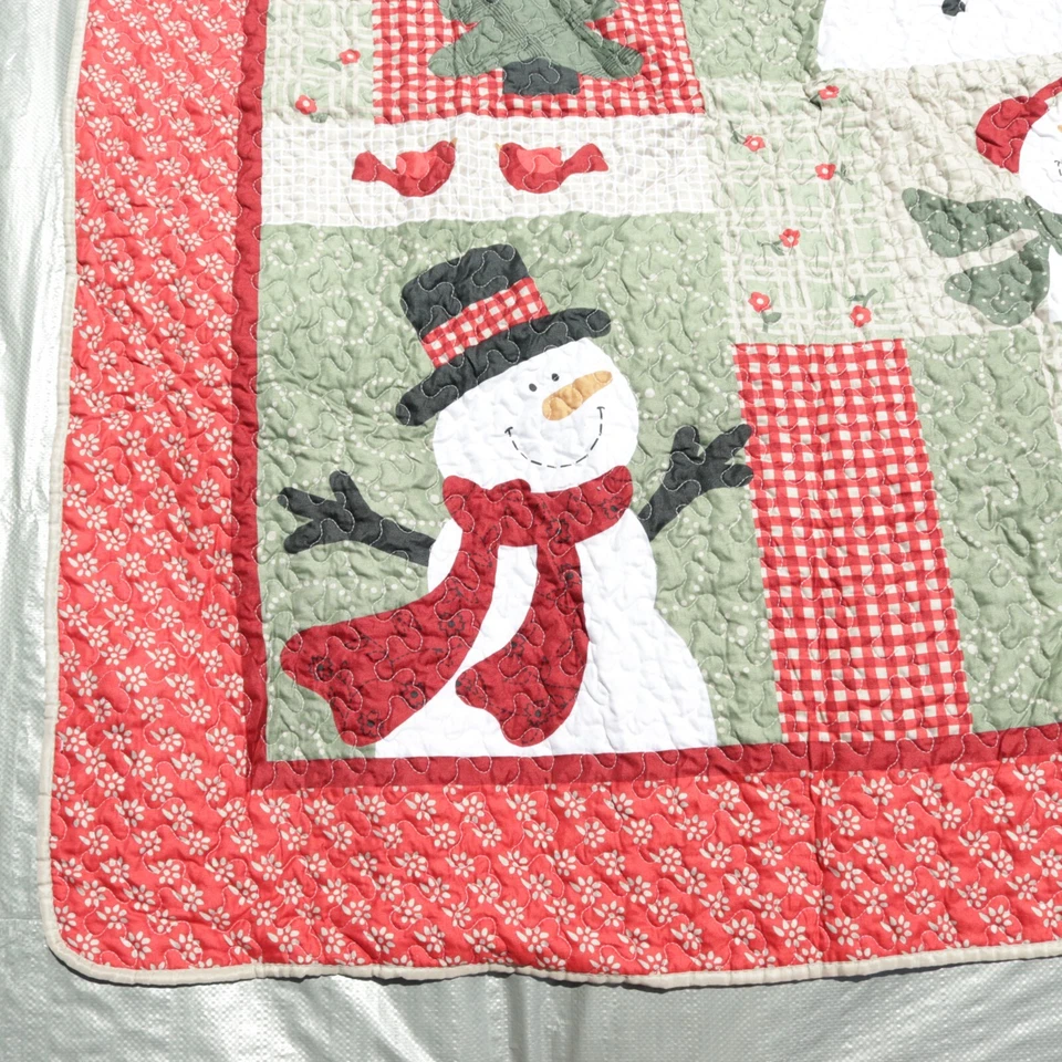 Edredón Country Snowmen Invierno Nieve Poliéster Rojo Verde Beige 60X50 Foto 4 de 4