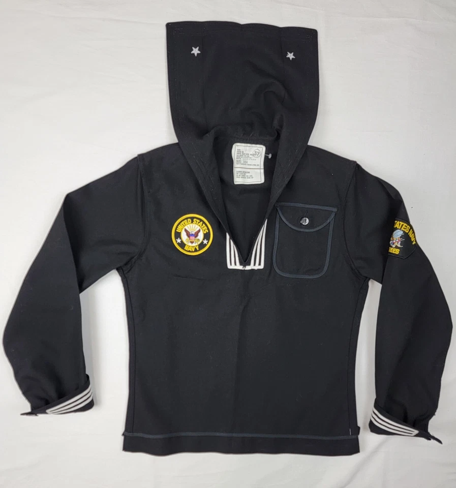 De Colección US Seabees Azul Marino Chaqueta Galleta 38R Azul Lana Jersey Vestido Top Brownwood Co Foto 2 de 4