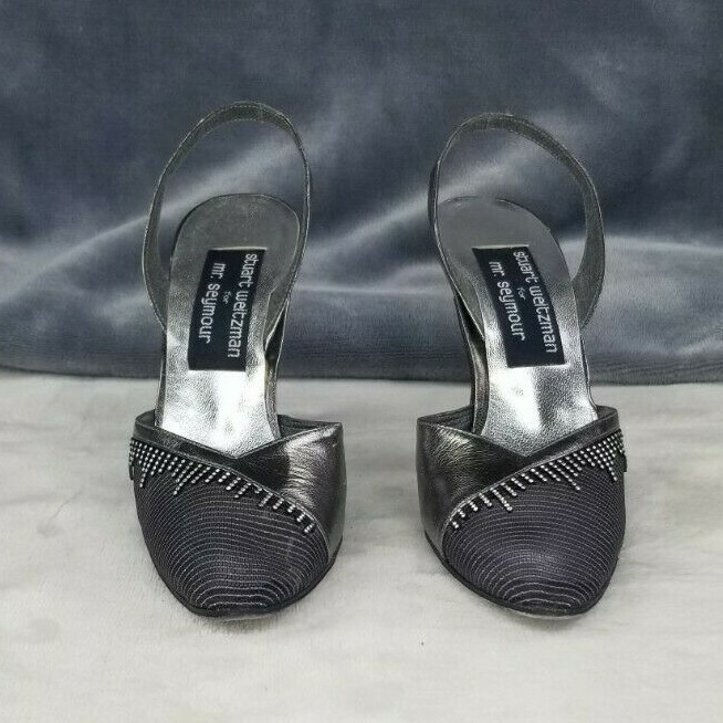 Stuart Weitzman for Mr. Seymour Vintage Leather Silver Mesh