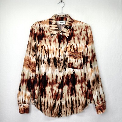 NANUSHKA Celes Long Sleeve Button Front Tie Dye Print Blouse Size L Cupro