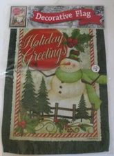 NEW HOLIDAY GREETINGS SNOWMAN DECORATIVE DOUBLE SIDED OUTDOOR FLAG FACTORY SEAL