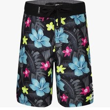 NWT Hurley Boy  s Black Floral Swim trunks Board Shorts swimwear Size 20