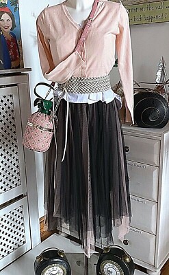 Miss & furs Tüllrock Skirt langer Rock Tüll-Rock Black/Rosé  size: 36-38  Neu 