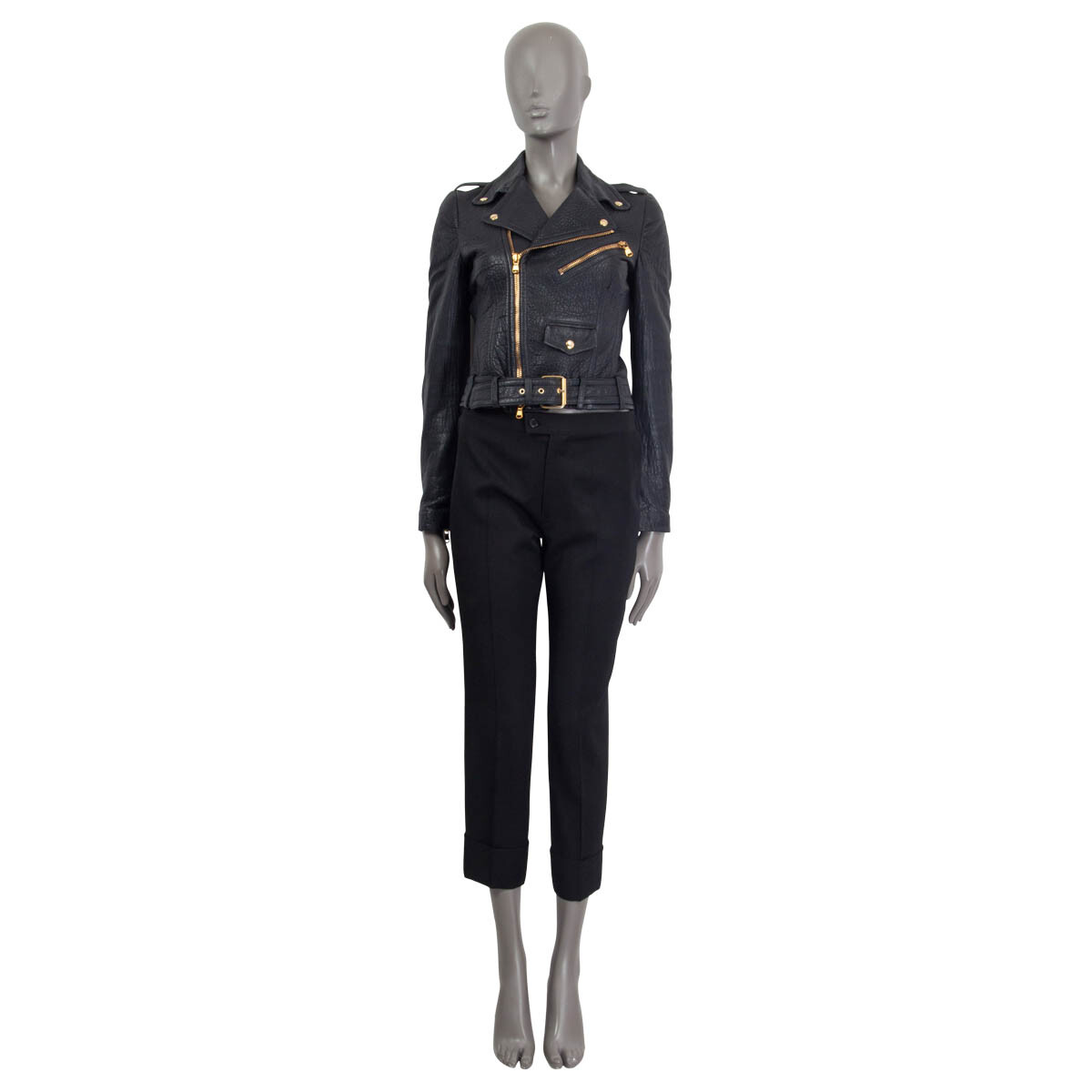 63628 auth ALEXANDER MCQUEEN navy blue leather BIKER Jacket 63628 auth ALEXANDER MCQUEEN navy blue leather BIKER Jacket