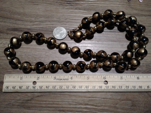 Black & Gold Painted Acrylic Beaded Necklace 31" #A27-7 - Picture 4 of 5
