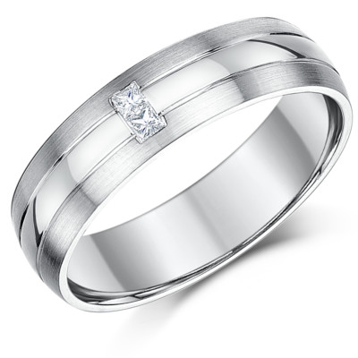 Ehering 9 kt Weißgold Diamant 6 mm Prinzessschliff Ring