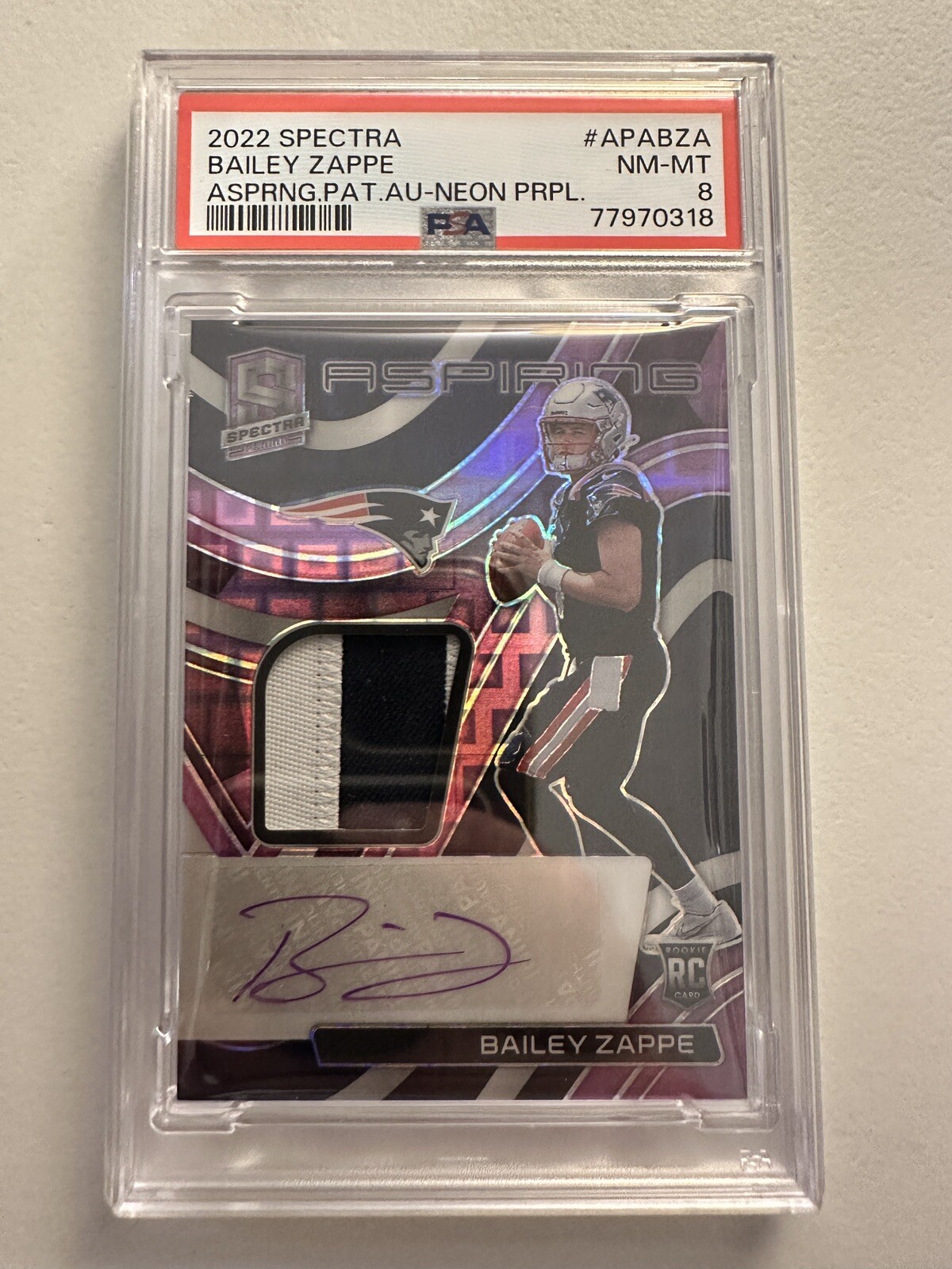 Bailey Zappe Panini Spectra Aspiring Patch Autographs #APABZA Neon Orange