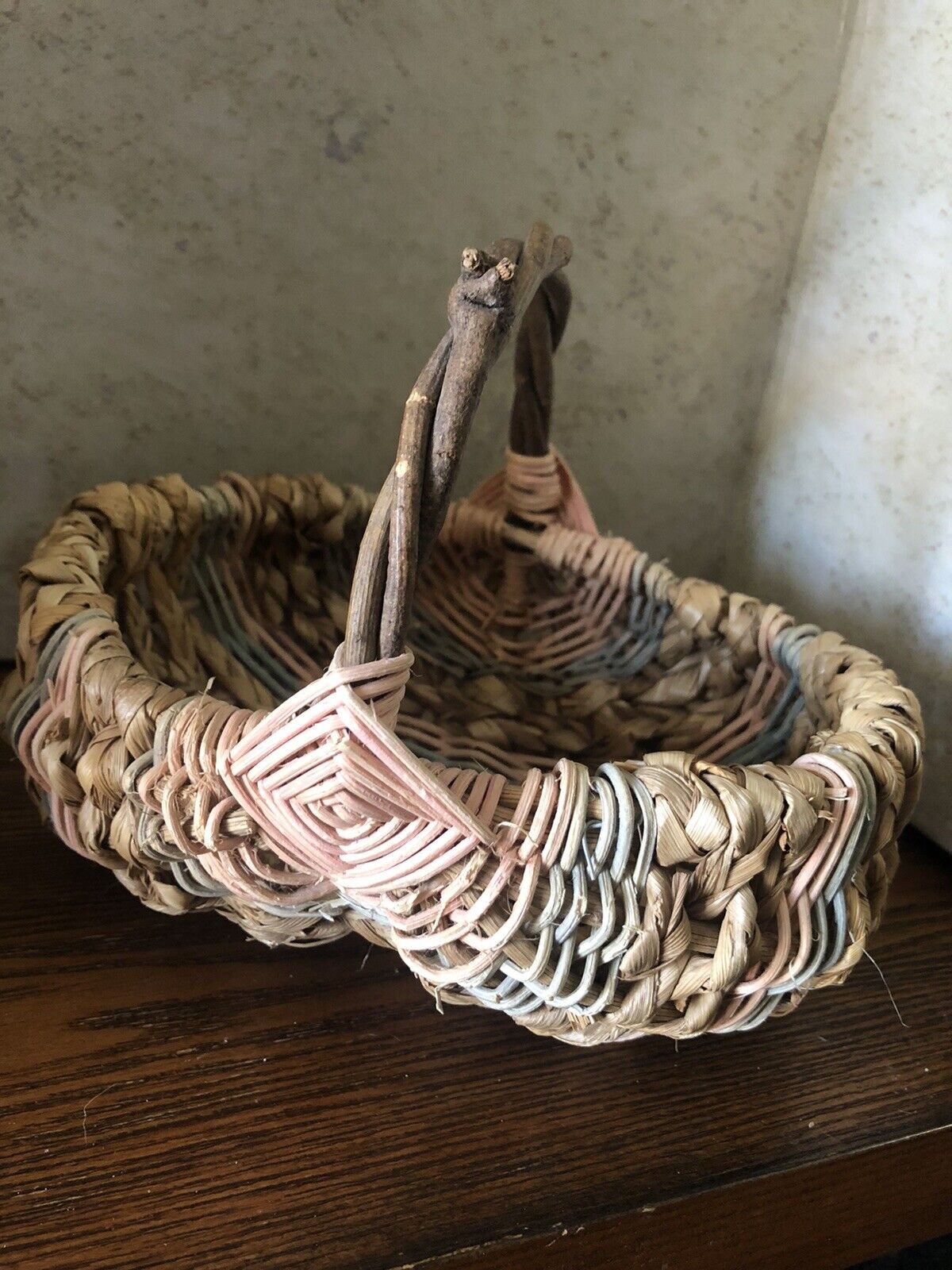 Vintage Colorful Small Egg Butt Buttocks Basket 6”H X 8” L X 5” W Decorative