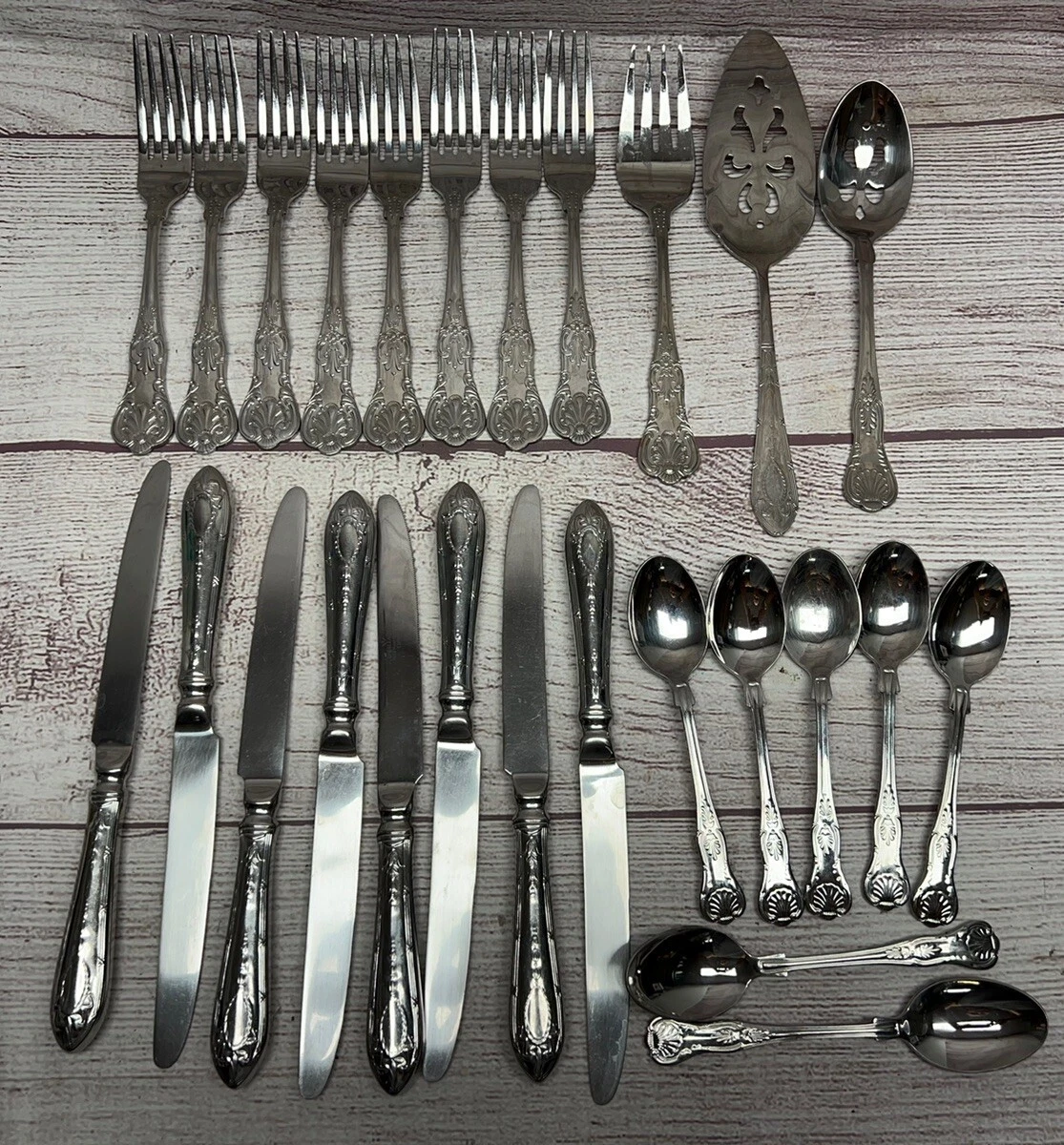 WALLACE 18/10 Wasquee Shell Stainless Flatware Lot 26 Pieces Serving Spoon Pie