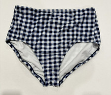 Women's High Waist Bikini Bottom - Navy Gingham Print XL, Blue