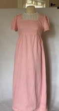 Vtg 70s Gingham Prairie Dress Med-Large Pink Handmade Eyelet Lace Measured