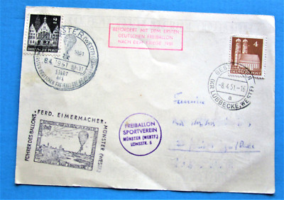 AK Befördert mit dem ersten deutschen Freiballon n.d. Kriege 1951 SSt MÜNSTER