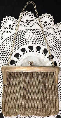 VINTAGE WHITING & DAVIS SILVER METAL MESH PURSE HEAVY CHAIN LINK  