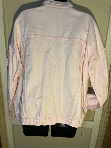 LAZY OAF Pink Denim Jacket M/L Oversized cat pockets, blk buttons - Picture 4 of 9