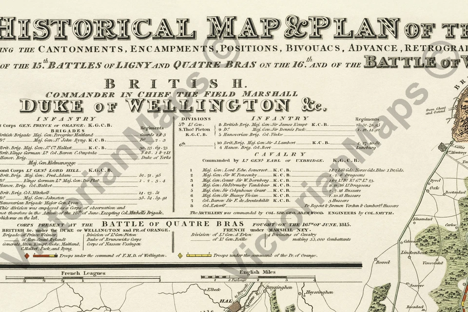 Battle of Waterloo Ligny Quatre Bras plan map Belgium campaign 1815 art print XL - Image 3 of 4