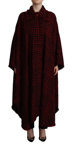 Dolce & Gabbana Black Red Cotton Checkered Over Coat Women's Jacket Authentic