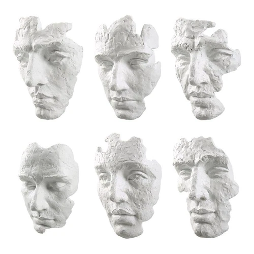 Bowery Hill Self-Portrait 6Pc Contemporary Polyresin Mask Wall Decor in White - Picture 1 of 6