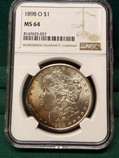 Morgan Silver Dollar 1898-O (New Orleans) NGC MS64 ***TONER***NICE***